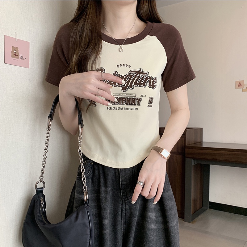 COZOKC Áo Thun Ngắn Tay Dáng Ôm Thời Trang Vintage Cá Tính