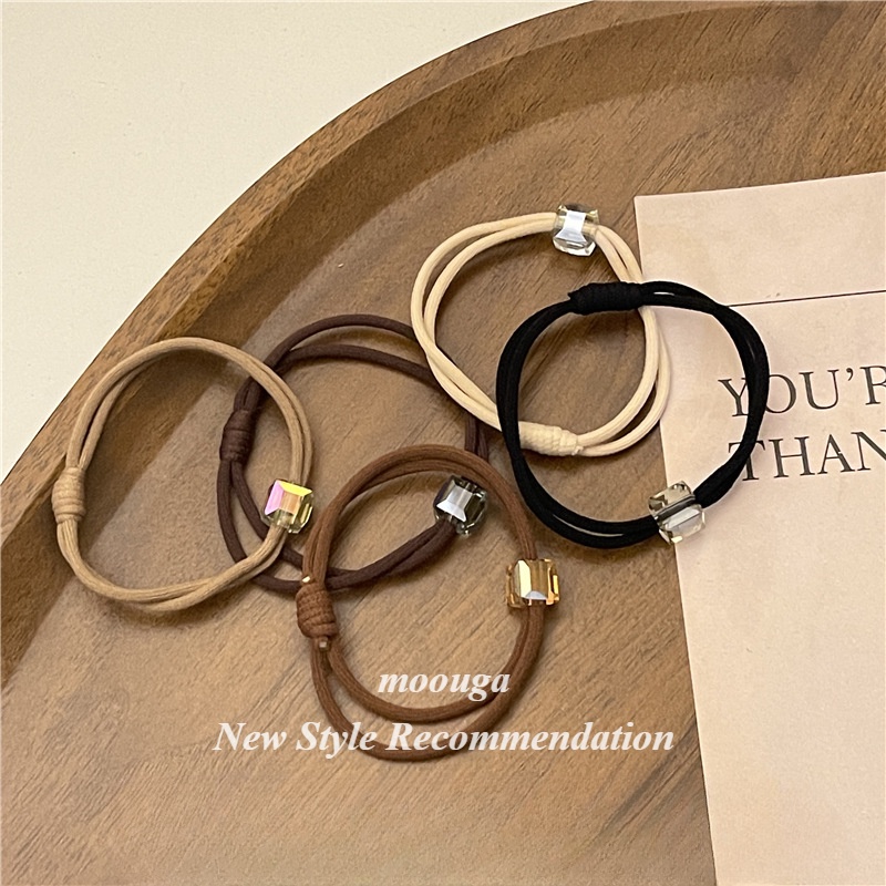 Dây Cột Tóc Hai Đầu Mặt Vuông Pha Lê Màu Cà Phê Sữa Phong Cách Tối Giản Dễ Phối Đồ Moouga / Cổ Điển