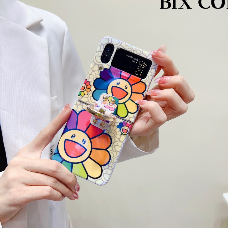 Ốp điện thoại HOCE cứng họa tiết hoa hướng dương có nhẫn đỡ cho Samsung Galaxy Z Flip 4 ZFlip3 5G