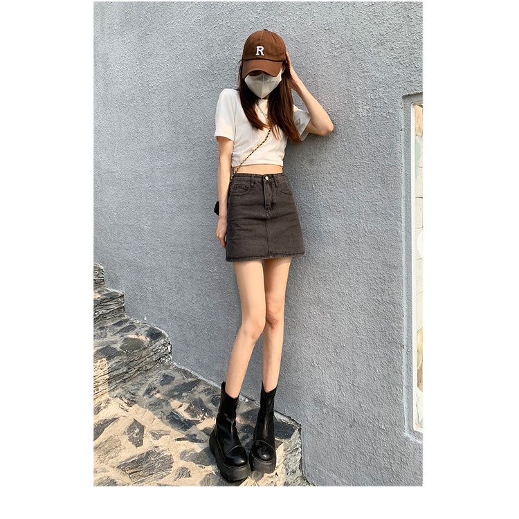 Chân váy jean Chữ A Lưng Cao Thiết Kế Mới Thời Trang Mùa Hè Dành Cho Nữ