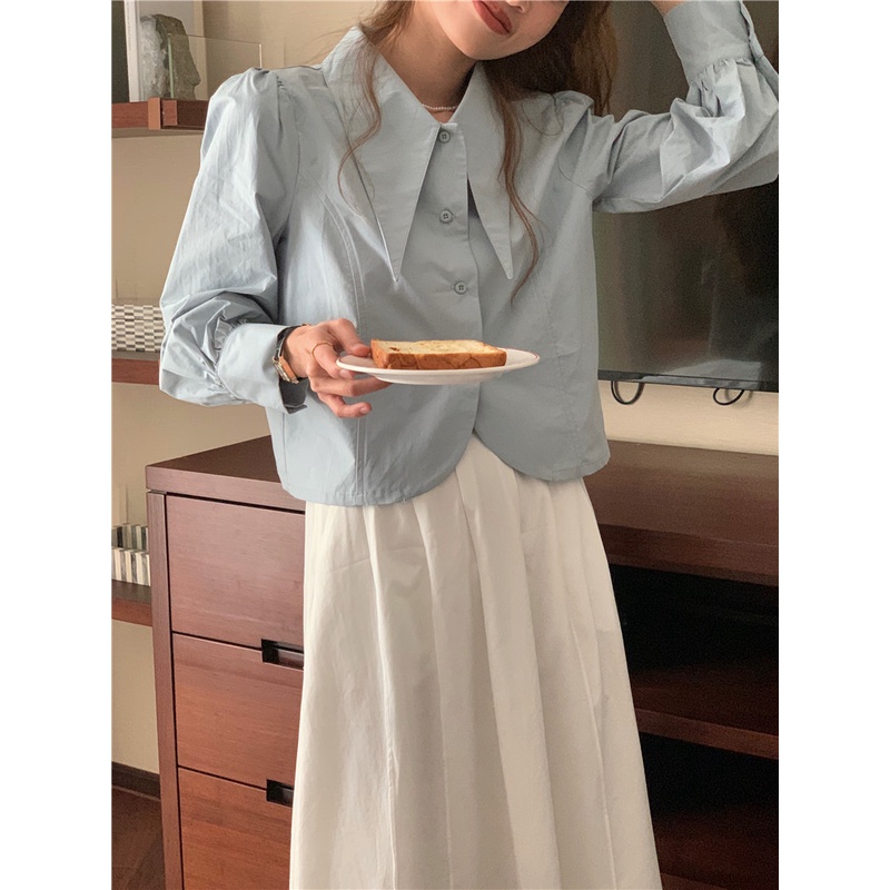 Áo sơ mi SUXI tay dài màu trơn dáng ôm thời trang Hàn Quốc