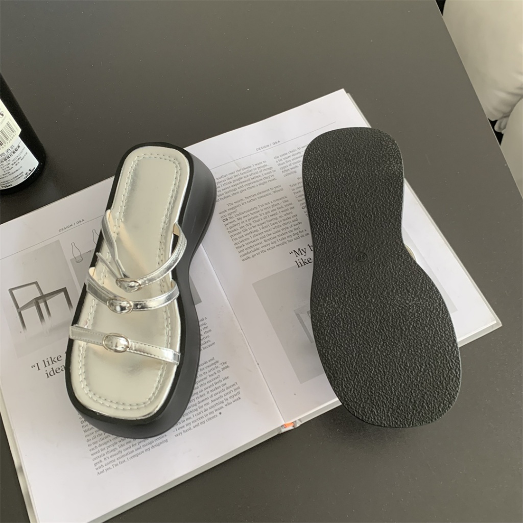 Giày Sandal Đế Dày Tăng Chiều Cao Phối Khóa Thời Trang Mùa Hè 2023 Cho Nữ