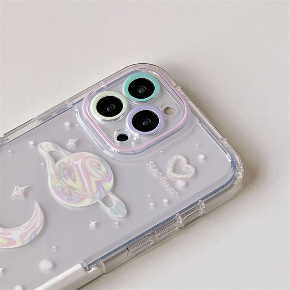 Ốp Điện Thoại TPU Dẻo Họa Tiết Hành Tinh Mặt Trăng Kèm Giá Đỡ Tàng Hình Cho IPhone 11 12 13 14 Pro Max 14 Plus