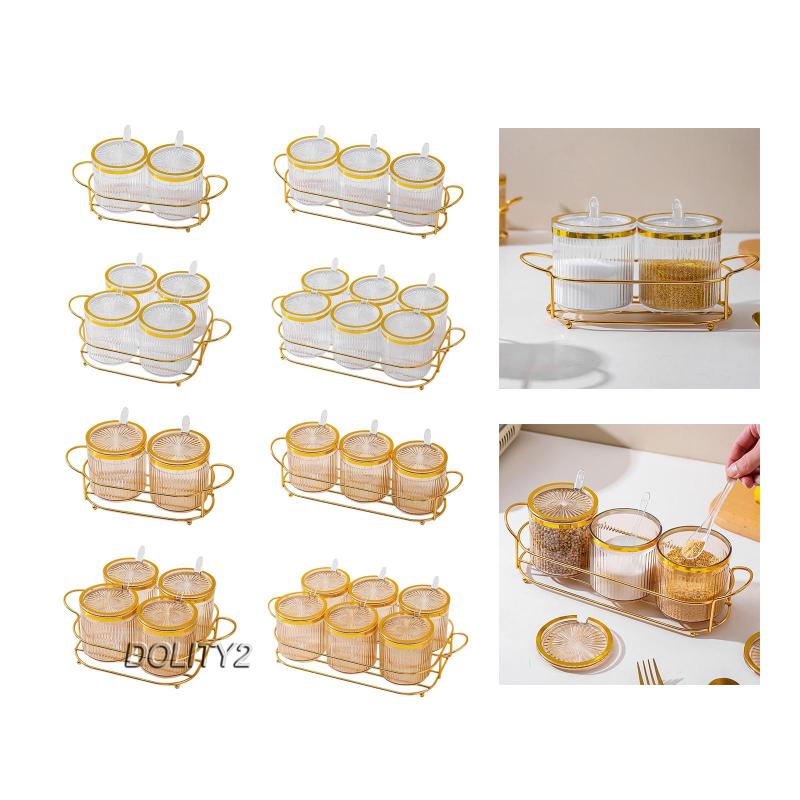 Set 2 Hộp Đựng Gia Vị Có Nắp Và Giá Đỡ Cho Nhà Bếp