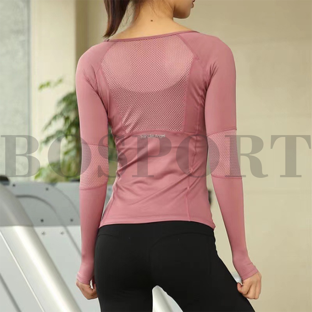Áo Thun Thể Thao Tay Dài Phối Lưới Thoáng Khí Nhanh Khô Thời Trang Cho Nữ