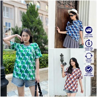 Áo thun mlb áo phông mlb nam nữ tay lỡ form rộng phối họa tiết monogram - cotton 4c 100%