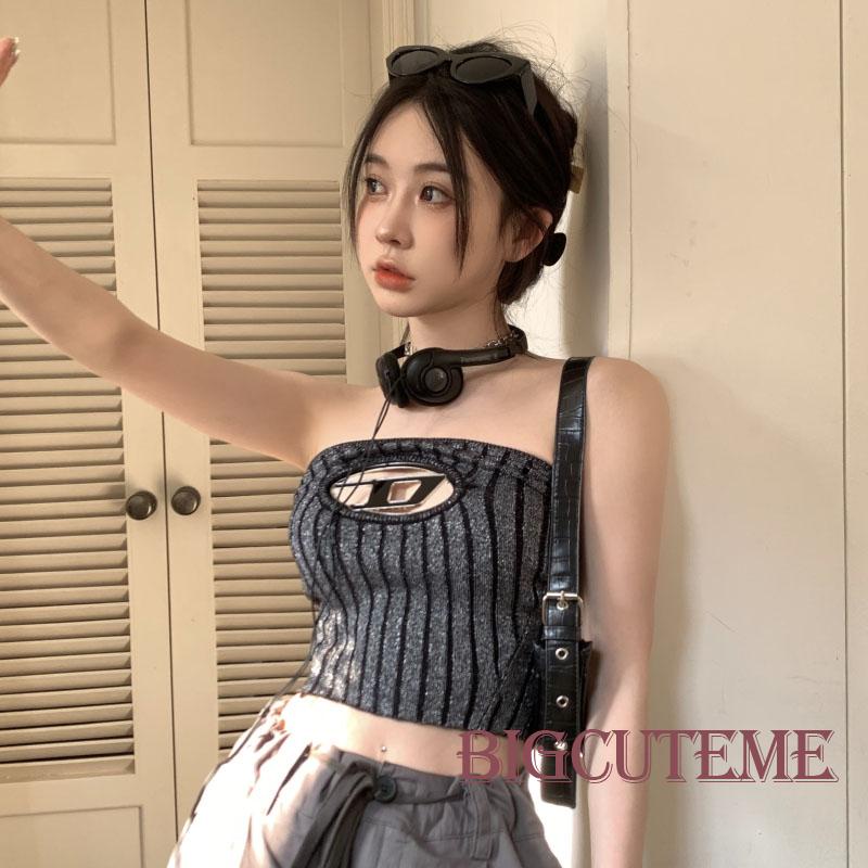 Áo Croptop Dệt Kim Không Tay Hở Vai Co Giãn Thời Trang Mùa Hè Dành Cho Nữ