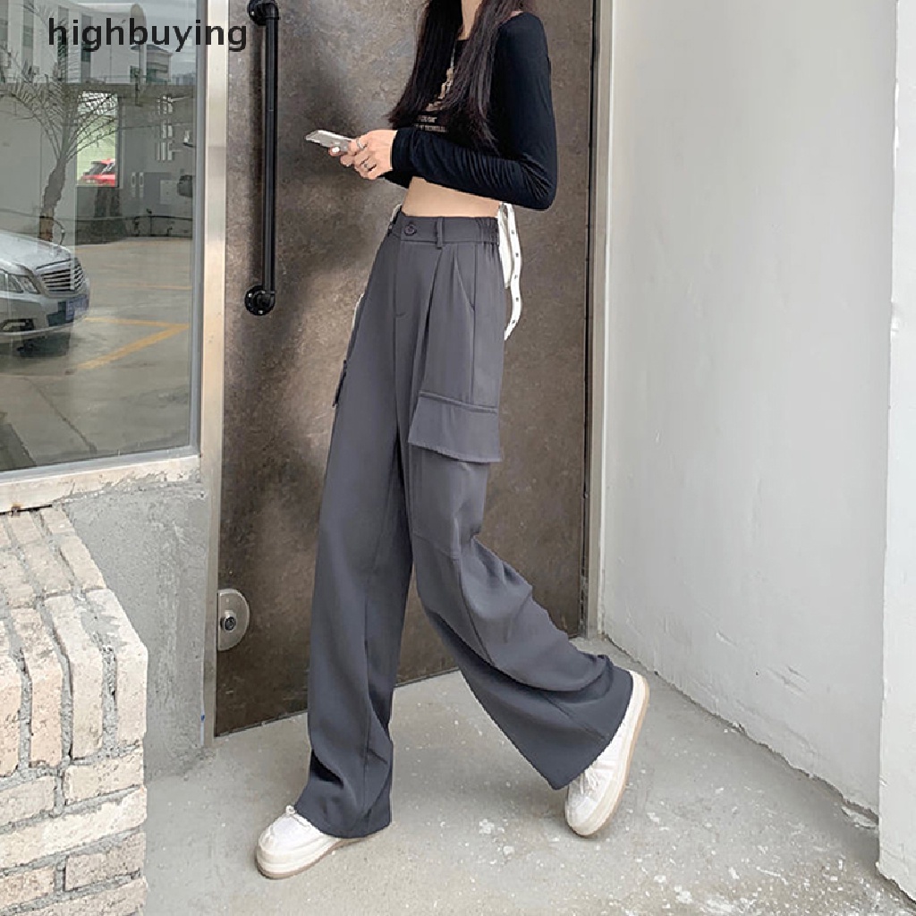 Quần ống rộng Màu Trơn Lưng Cao Thời Trang Đường Phố Cho Cặp Đôi