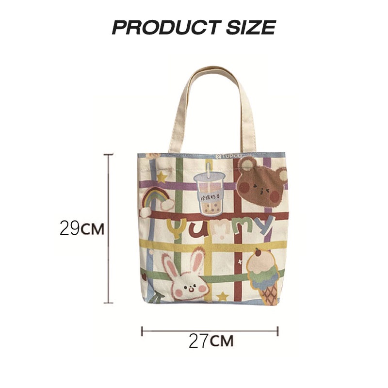 Túi xách YAZHOULONG vải canvas in họa tiết hoạt hình phong cách Nhật Bản dễ thương cho nữ