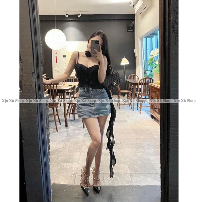 Áo 2S Có Mút Ngực Kèm Dây Hoa Xếp Tầng Tua Rua HotGirl Mẫu Mới Xịn Xò Shop