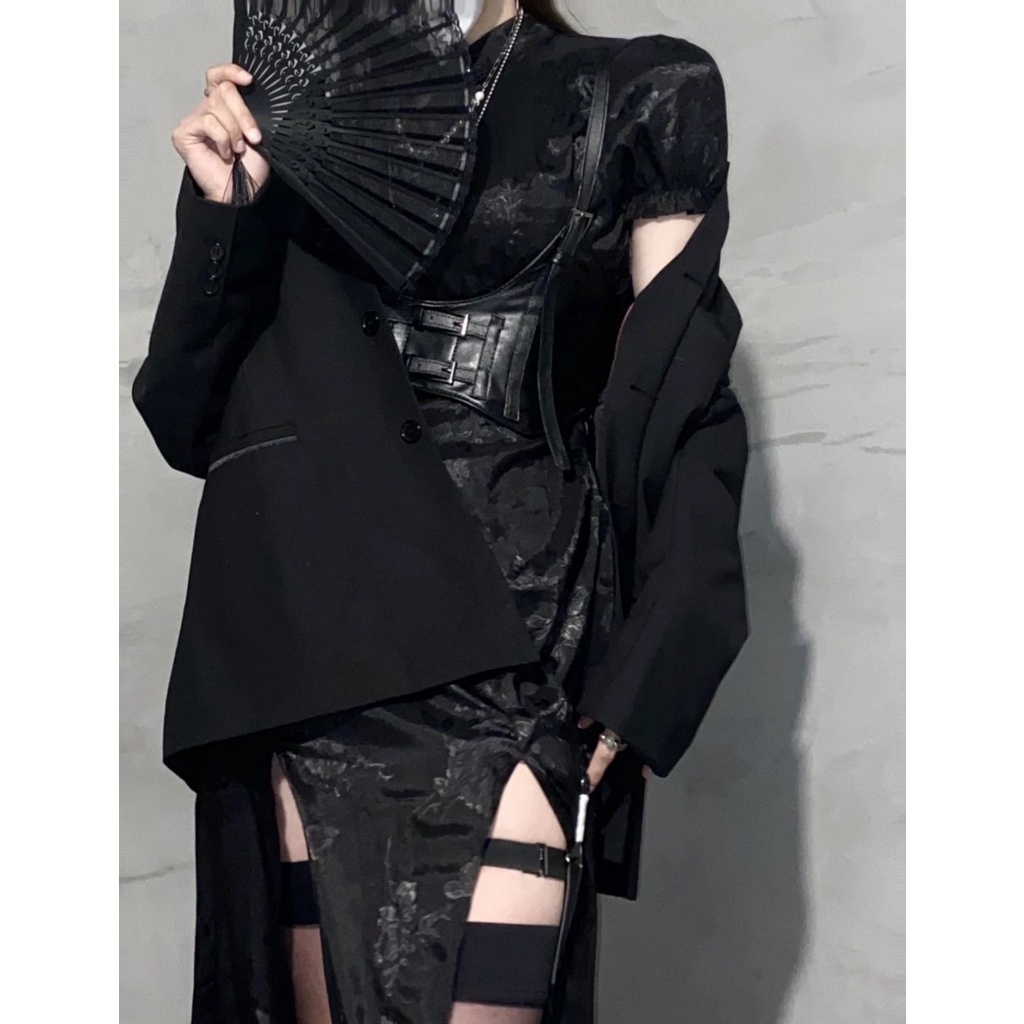 Set Đầm Sườn Xám Xẻ Tà Eo Hẹp Có Khóa Cài Phong Cách Retro Mùa Hè 2023 Mới