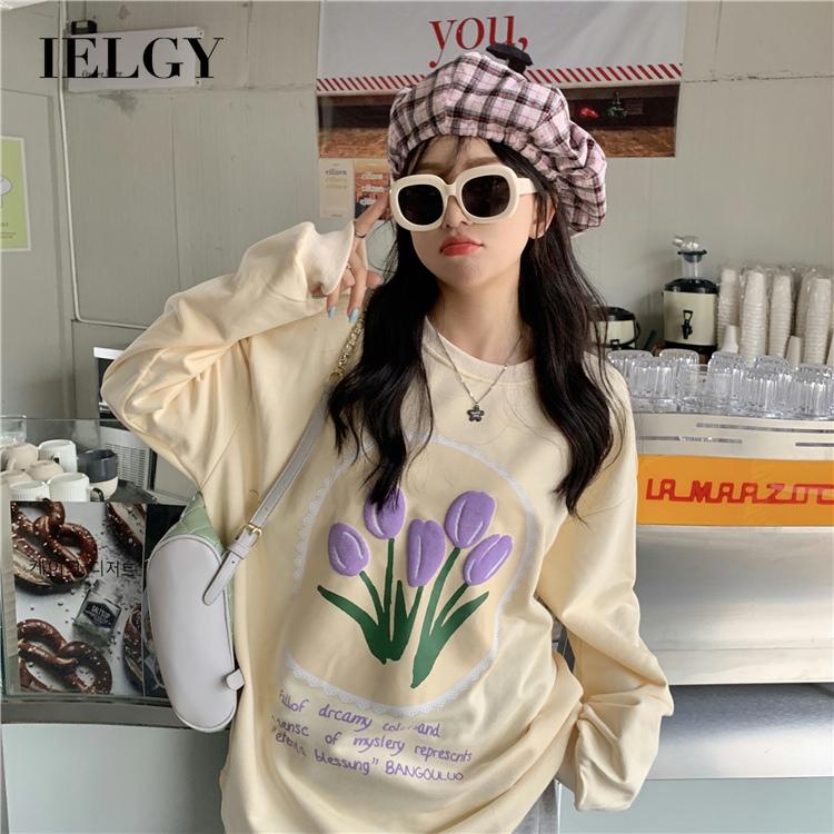IELGY  Áo sweater Tay Dài Dáng Rộng Kiểu Hàn Quốc Thiết Kế Đơn Giản Cho Nữ