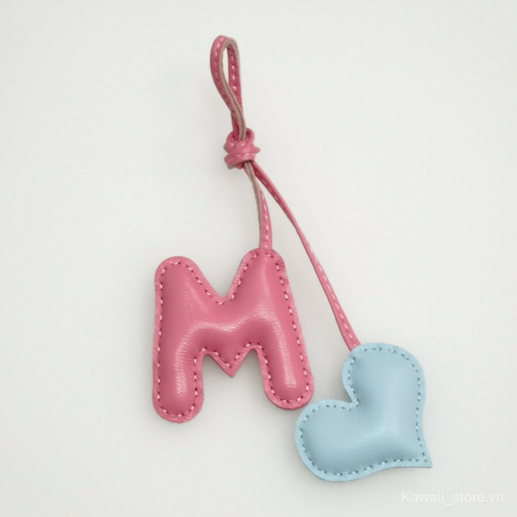 Hàng Mới Về Móc Khóa Xe Hơi / Túi Xách Bằng Da Cừu Thật In Chữ Love Màu Bạch Kim