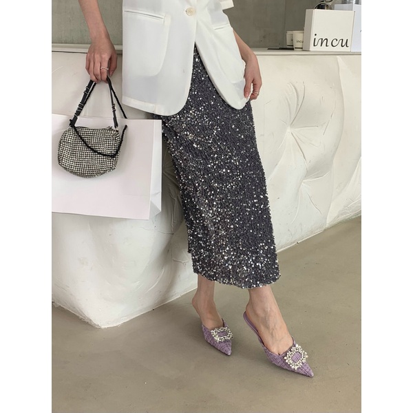 Dép Cao Gót Mũi Nhọn Đính Đá Thời Trang Dành Cho Nữ