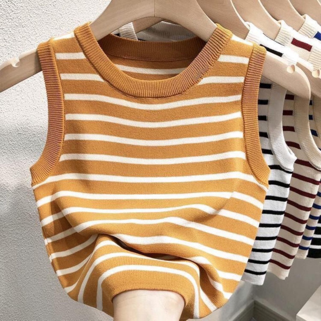 Áo Thun Thể Thao Hai Dây Dệt Kim Họa Tiết Kẻ Sọc Thời Trang Mùa Hè 2023 Mới Dành Cho Bạn Nữ