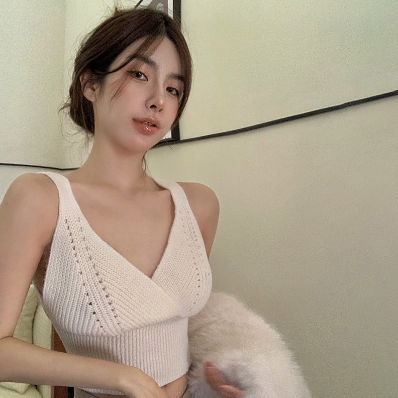 Áo Dệt Kim Hai Dây Màu Sắc Đơn Giản Cho Nữ