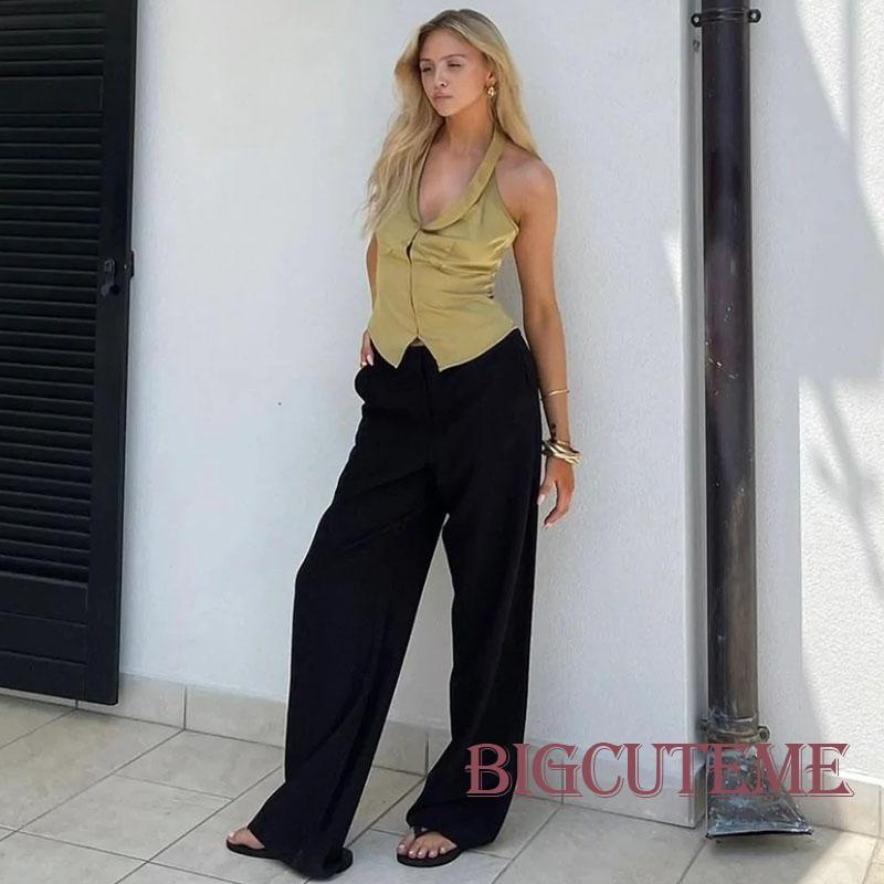 [] - Áo Tank Top Hai Dây Màu Trơn Ôm Dáng Cài Khóa Trước Không Tay Cho Nữ