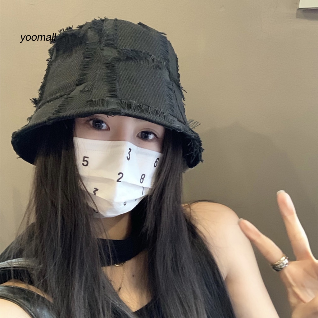 / Yo / Mũ Bucket Màu Trơn Thêu Họa Tiết Caro Dành Cho Nữ Hóa Trang