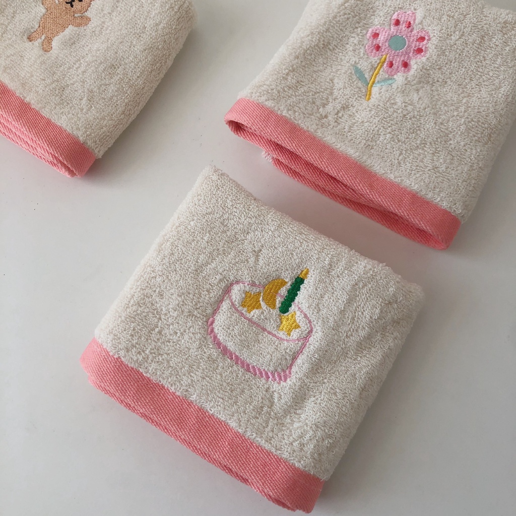 TEDDYBEAR🐻FREE Thêu Tên🤎 Khăn Mặt Thêu Hoạ Tiết Dễ Thương 40x25cm100% Cotton Cho Bé Đi Học Chống Lạc Mất