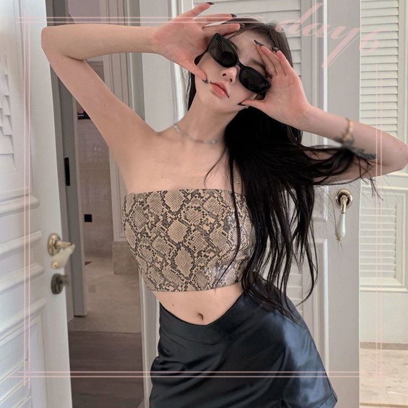 Áo Ống Croptop Không Dây Chống Chói In Họa Tiết Phong Cách Hàn Quốc Cho Nữ