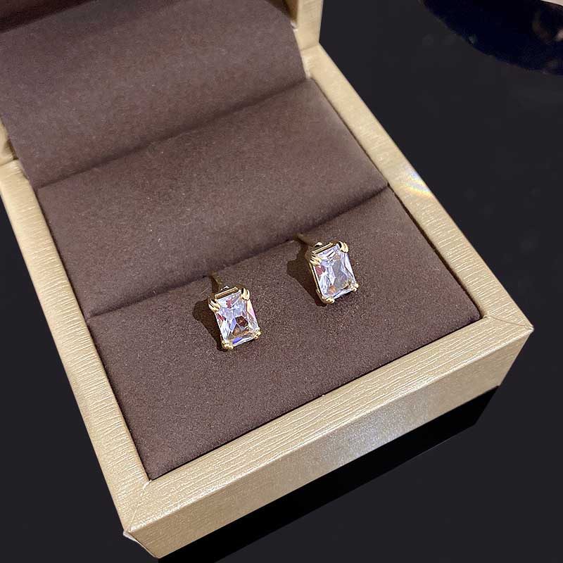 Bông Tai Bằng Thép Titanium Đính Đá Zircon Hình Chữ Nhật Đơn Giản Thời Trang Hàn Quốc Cho Nữ