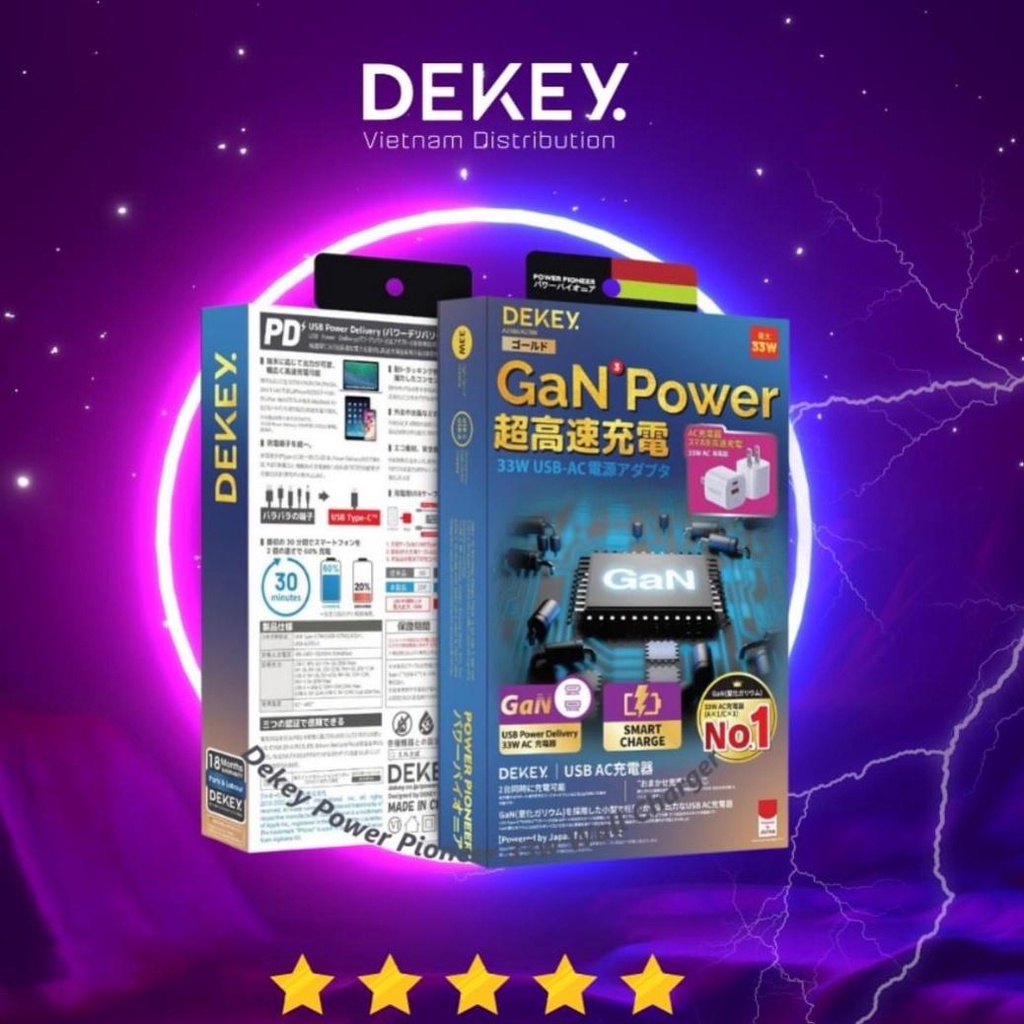 Củ sạc Dekey Power Pioneer 33W 2 Cổng USB-C + USB-A (Thương Hiệu Nhật-Bảo hành 18 Tháng)