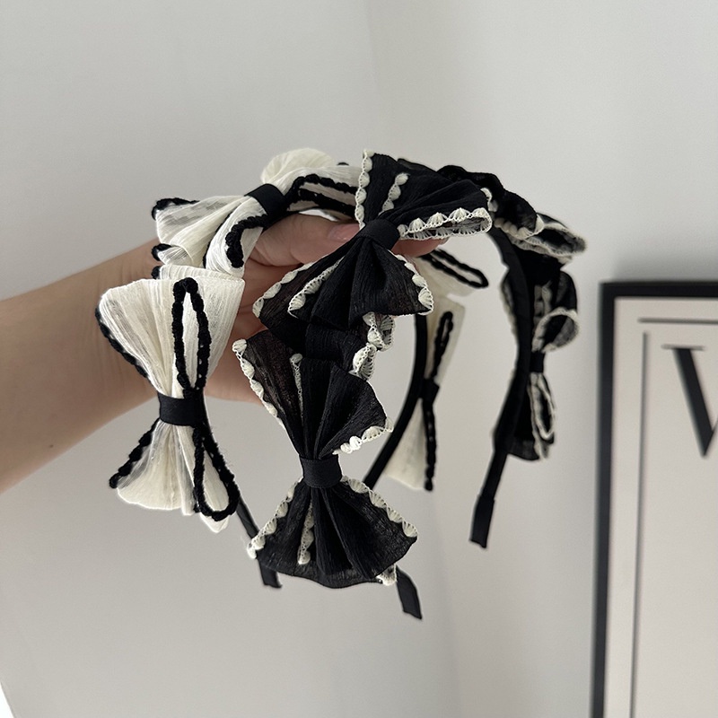 Băng Đô Nơ Màu Trắng Đen Phong Cách Nhật Bản Thời Trang Cho Nữ