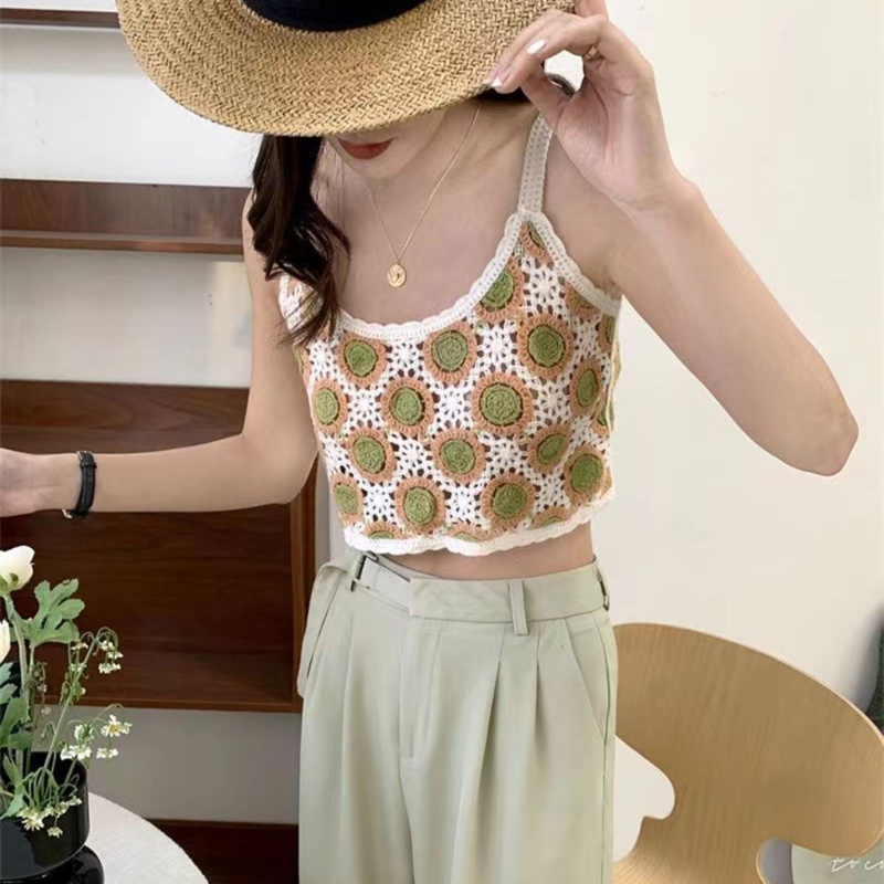 Áo Dệt Kim Hai Dây Không Tay In Hoa Phong Cách Boho Thời Trang Mùa Hè Cho Nữ