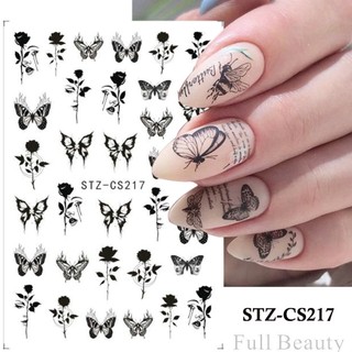Sticker Dán Móng Hình Hoa Hồng Đen Và Bướm