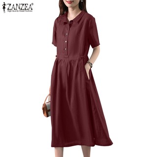 Đầm nữ ZANZEA ngắn tay cổ bẻ form rộng thời trang