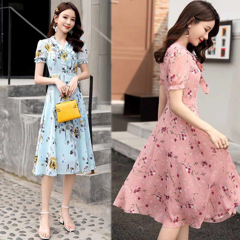 Đầm Chiffon Tay Ngắn Cổ Chữ V Dáng Ôm In Họa Tiết Thời Trang Mùa Hè Xinh Xắn Cho Nữ 22