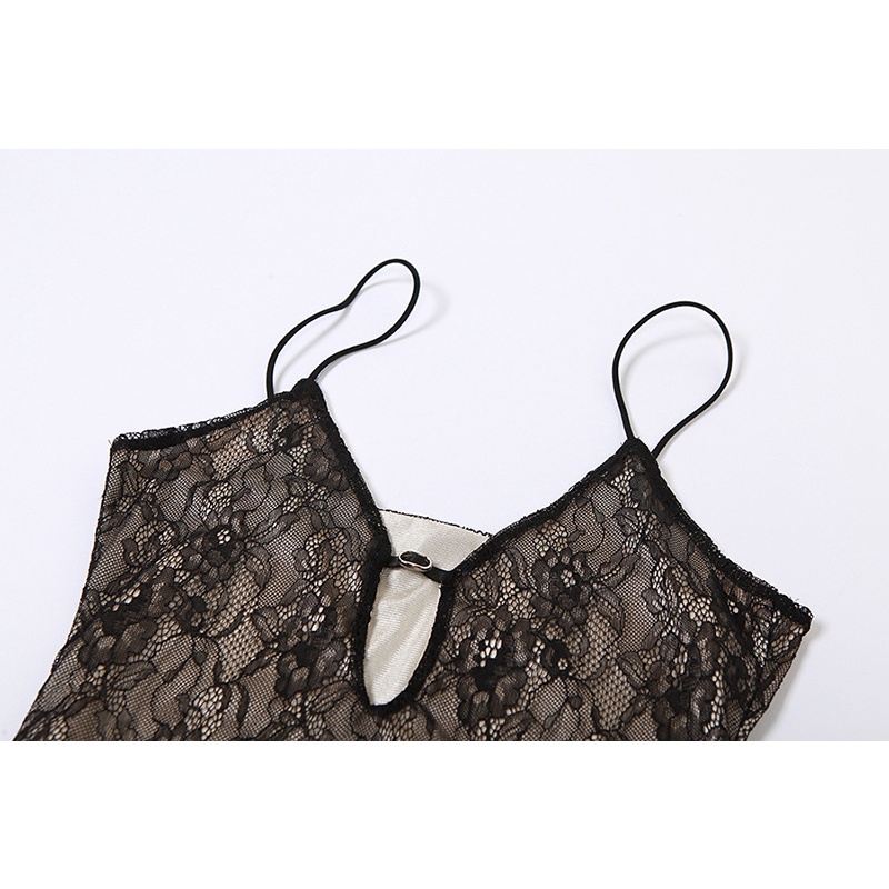 Đầm Hai Dây Cổ Chữ V Phối Ren Gợi Cảm Cho Nữ