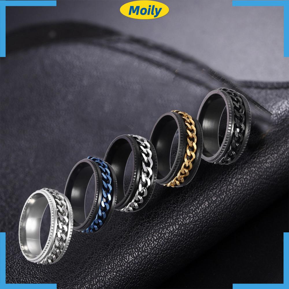 Nhẫn Thép Titan Phối Dây Xích Xoay Được Chất Lượng Cao Phong Cách Punk Cho Nam Và Nữ