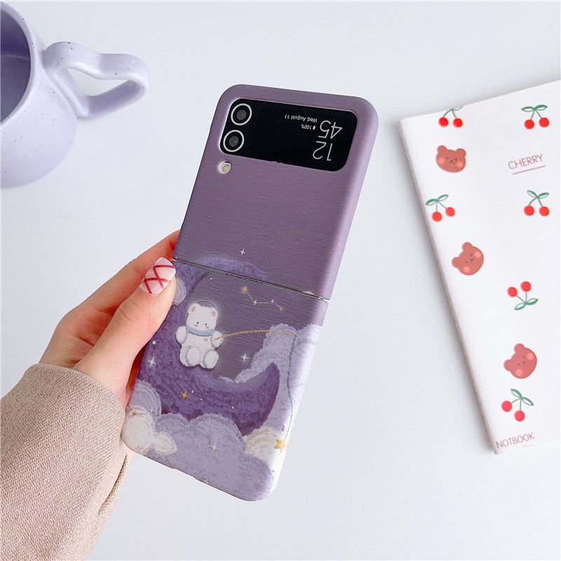 Ốp Điện Thoại Chống Sốc In Hình Gấu Mặt Trăng Dễ Thương Cho Samsung Galaxy Z Flip 4 3 Samsung Galaxy Z Flip 3
