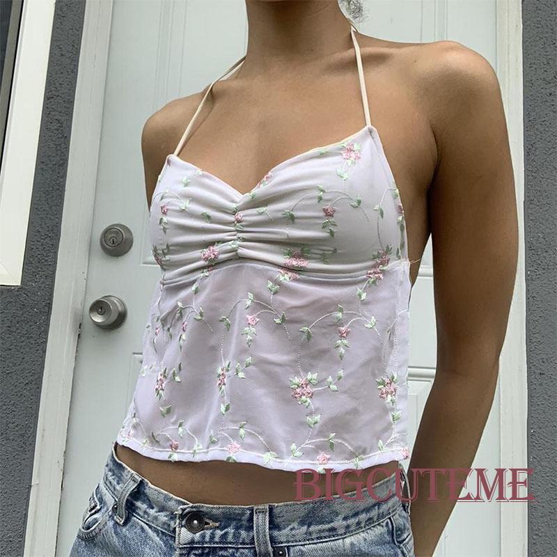 Áo Hai Dây Hở Lưng Thêu Hoa Thời Trang Mùa Hè Cho Nữ