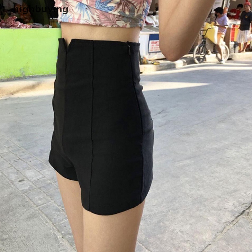 Quần Short Nữ Lưng Cao Màu Trơn Phong Cách Harajuku Đường Phố Mới