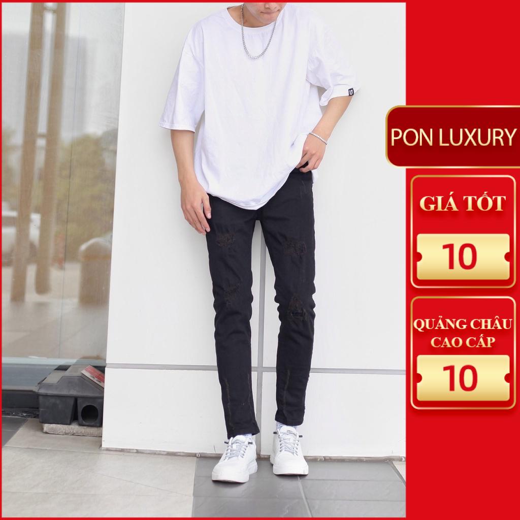 Quần jean đen rách gối nhiều nam co giãn cực tốt VNXK Ponluxury hà nội hcm freeship