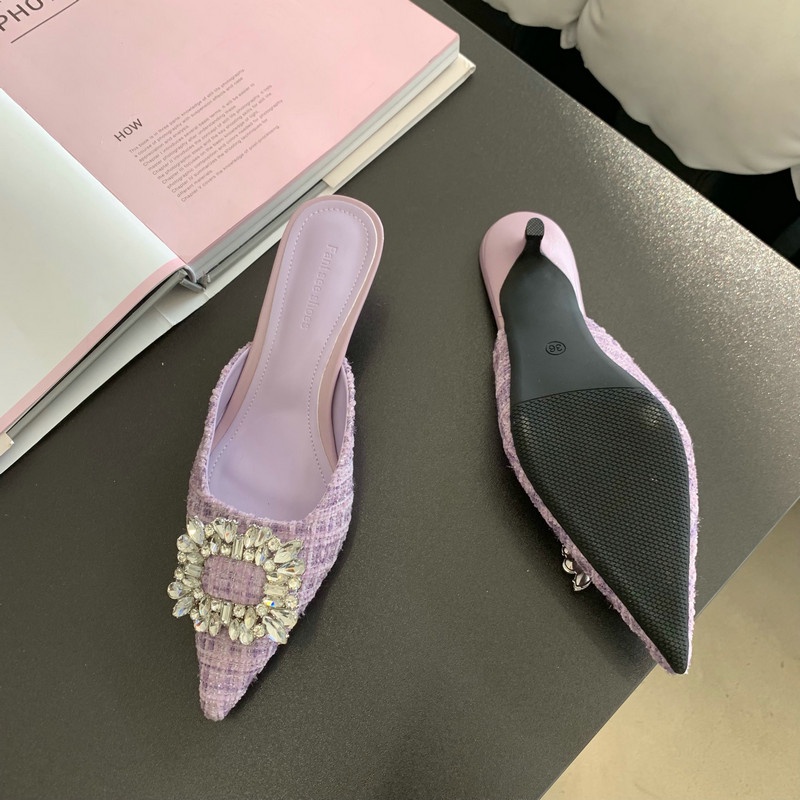 Dép Cao Gót Mũi Nhọn Đính Đá Thời Trang Dành Cho Nữ