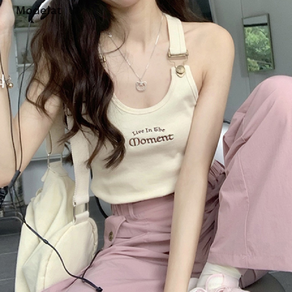 GJCUTE Mfc Áo Croptop Hai Dây In Chữ Thời Trang Dành Cho Nữ