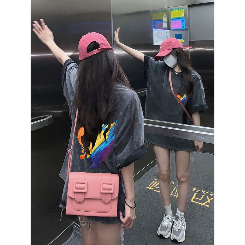 Áo thun NRVP 100% cotton tay ngắn dáng rộng phong cách Hàn Quốc cho nữ