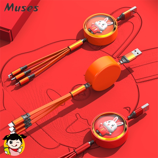 Dây Cáp Sạc Usb Type-c 3 Trong 1 Rút Được Hình Thỏ Dễ Thương Cho Ios Android