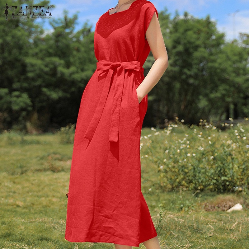 ZANZEA Đầm Cổ Vuông Phong Cách Đường Phố Hàn Quốc Thời Trang