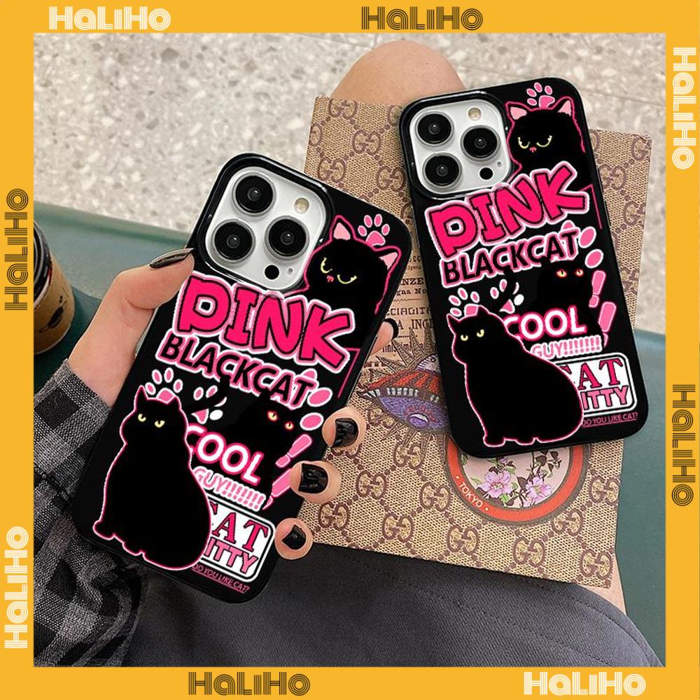 Ốp điện thoại TPU đen bóng in mèo cắt dán chống sốc camera thích hợp cho iPhone 14 13 12 11 Pro Max 7 8 Plus X XR