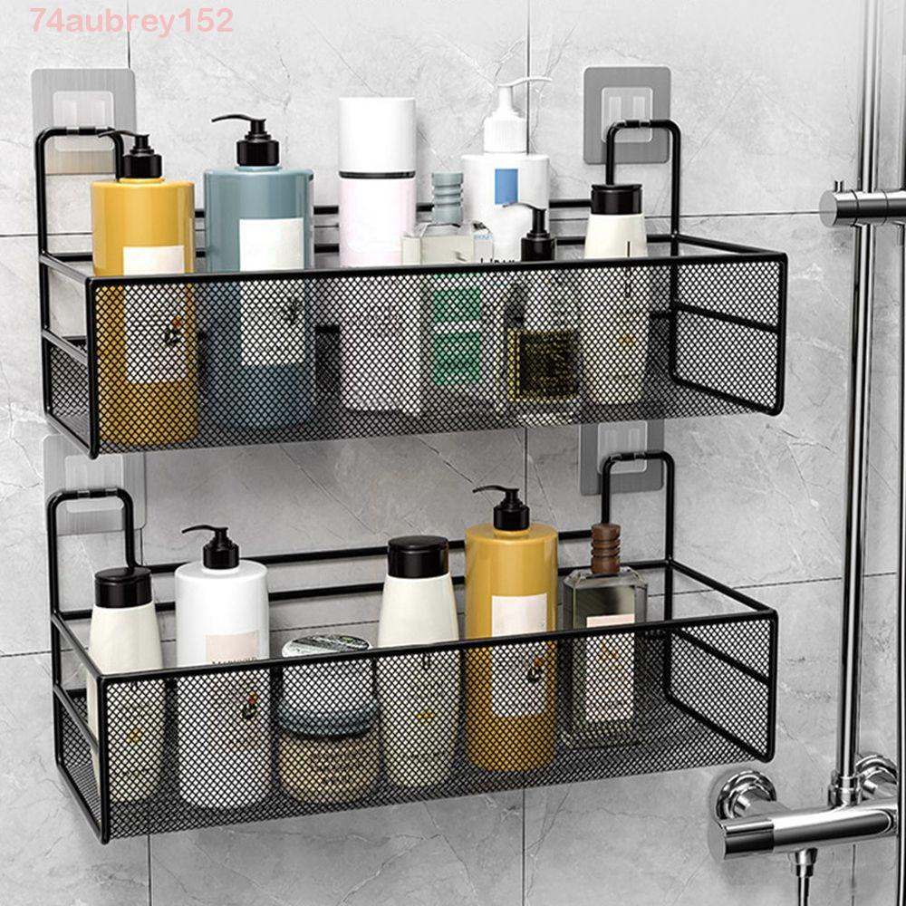 AUBREYB Bathroom Shelf Strong Bearing Capacity Grid Design Washstand No Trace Sticky Wall Mounted No Punching Toilet Kitchen Accessories