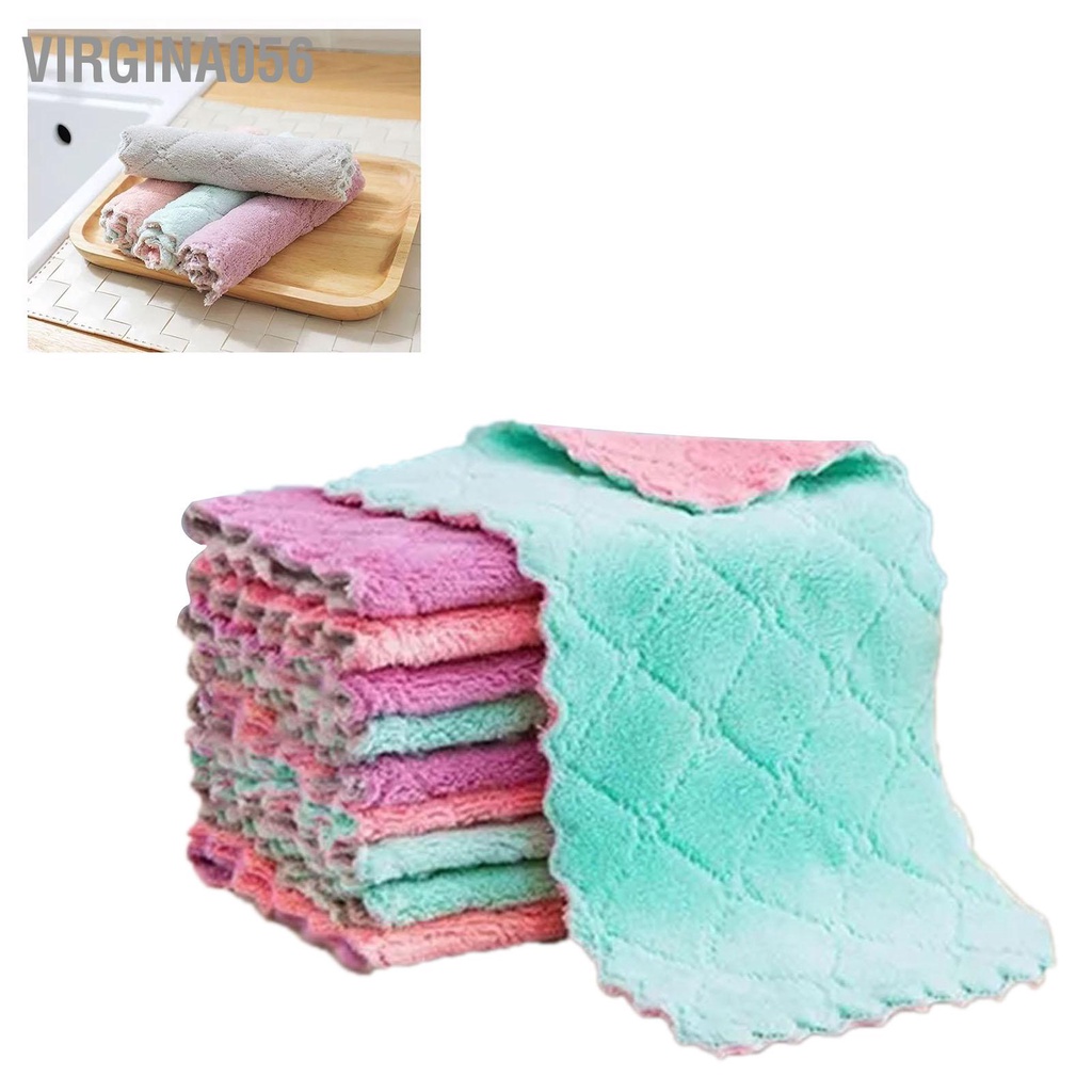 Virgina056 20 Cái Lint miễn phí Nhà bếp làm sạch vải Khăn lau bát đĩa Hai mặt thấm hút nước sợi nhỏ