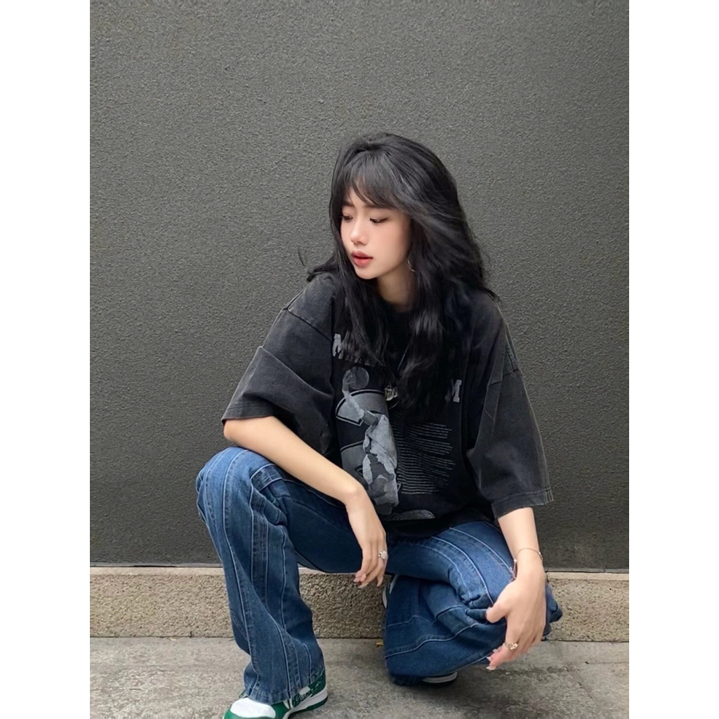 NRVP Áo Thun 100% Cotton Tay Ngắn Dáng Suông In Họa Tiết Hoạt Hình Phong Cách Hàn Quốc Cho Nữ