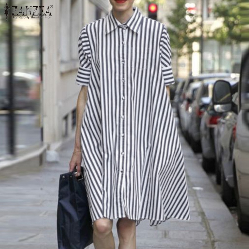 Áo sơ mi ZANZEA ngắn tay họa tiết sọc thời trang dành cho nữ