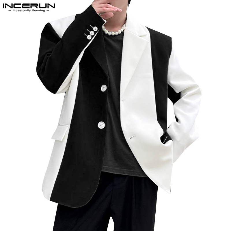 Áo khoác blazer INCERUN tay dài kết hợp màu sắc tương phản thời trang dành cho nam