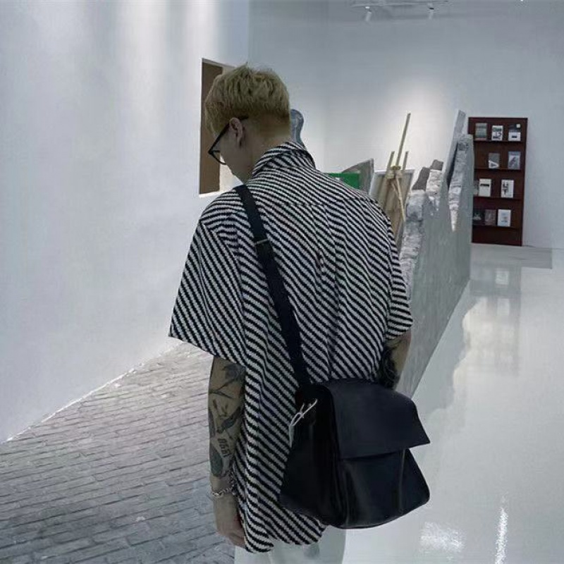 Áo Sơ Mi Tay Ngắn Dáng Rộng Họa Tiết Kẻ Sọc Phong Cách Harajuku Thời Trang Mùa Hè Cho Nam