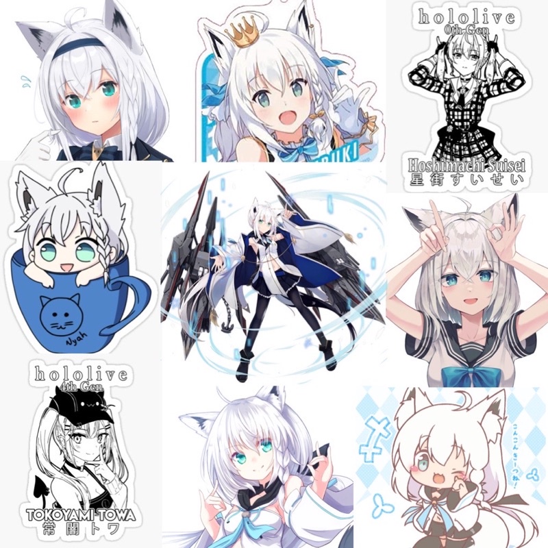 Ảnh dán Sticker Shirakami fubuki Hololive 30-60 cái ép lụa khác nhau/Hình dán decal vtuber Shirakami
